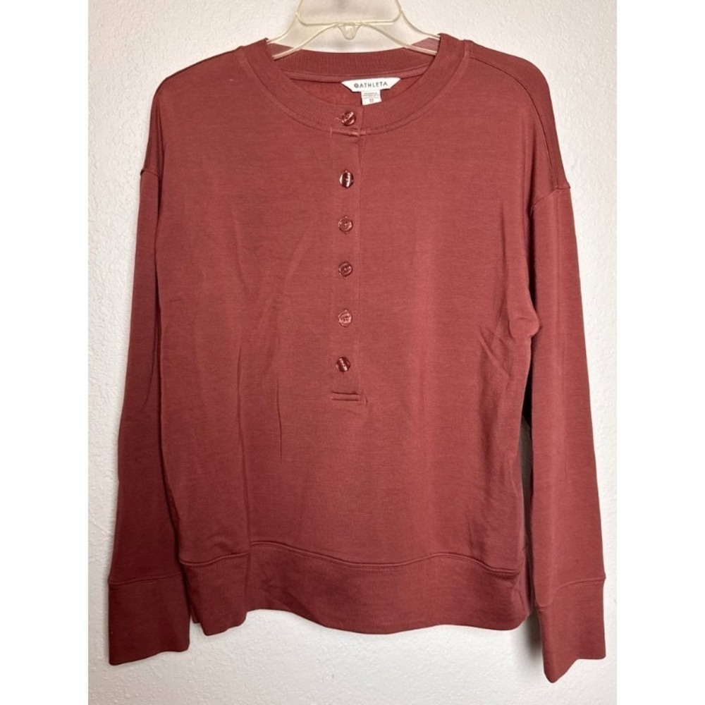 Athleta Shirt Women's XS Brown Tencel Henley Cottagecore Athleisure Minimal NWOT